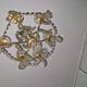 Brass chandelier with glass shaft, crystal tassel plates and daggers - 6 lights
