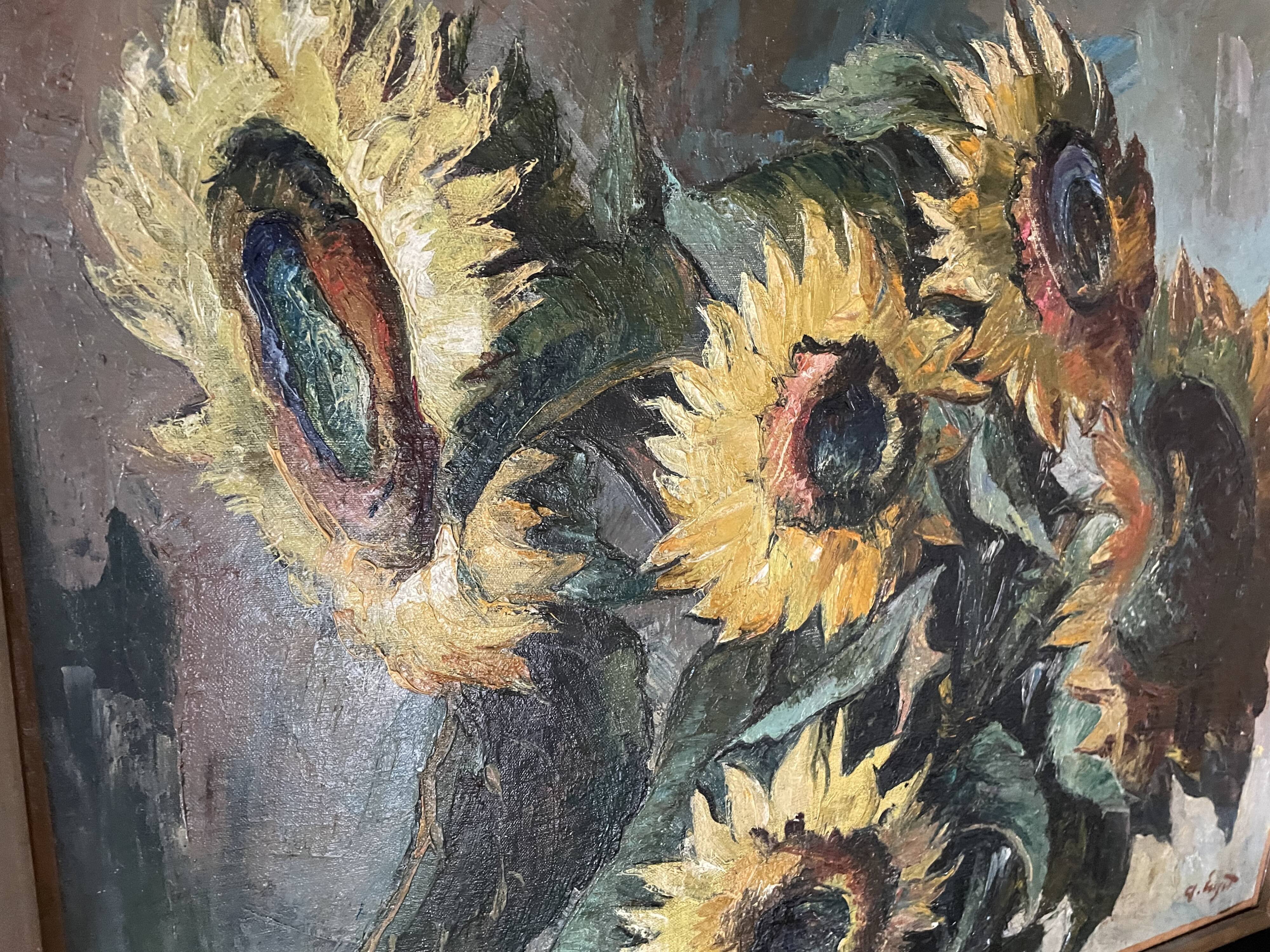 "Sunflowers" Oil on canvas signed