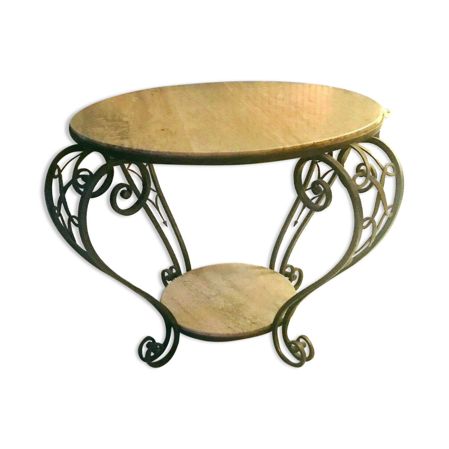 Art Deco wrought iron coffee table with marble top XX century