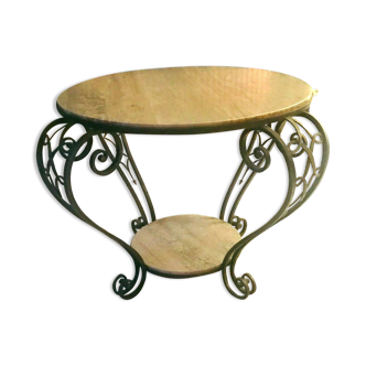 Art Deco wrought iron coffee table with marble top XX century