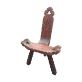 Brutalist carved wood tripod chair stool