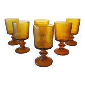 6 verres à pied en verre ambré Codec, années 70