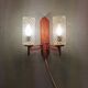 Danish double wall light in teak, brass and crystal glass.