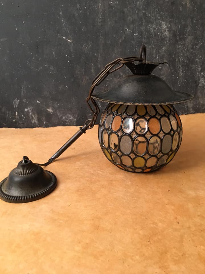 Pressed moulded glass hanging lamp multicolored mosaic