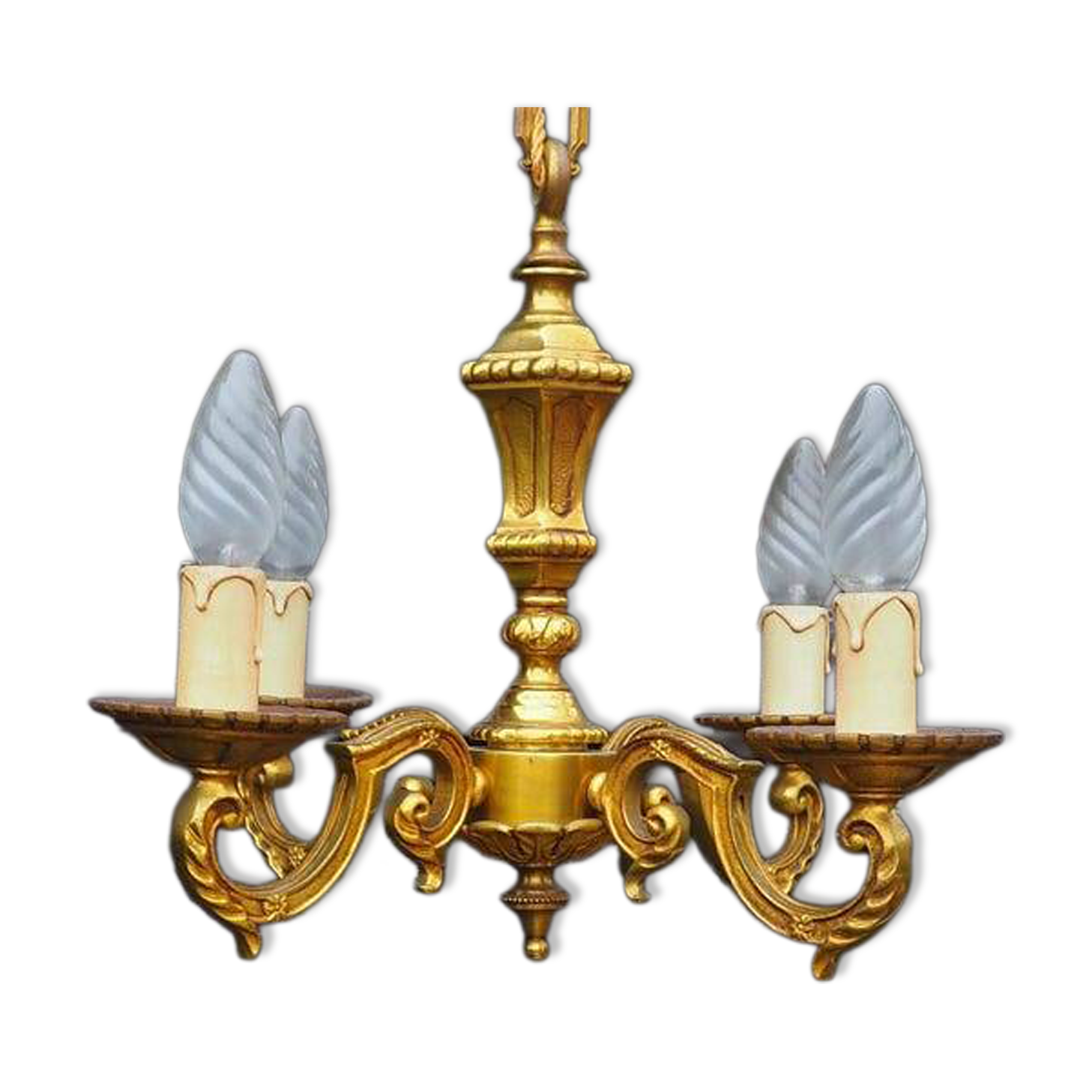 French Bronze 4-Branch Chandelier: Vintage Decorative Pendant Light