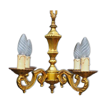 French Bronze 4-Branch Chandelier: Vintage Decorative Pendant Light
