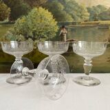 4 antique crystal champagne glasses with interlacing engraving