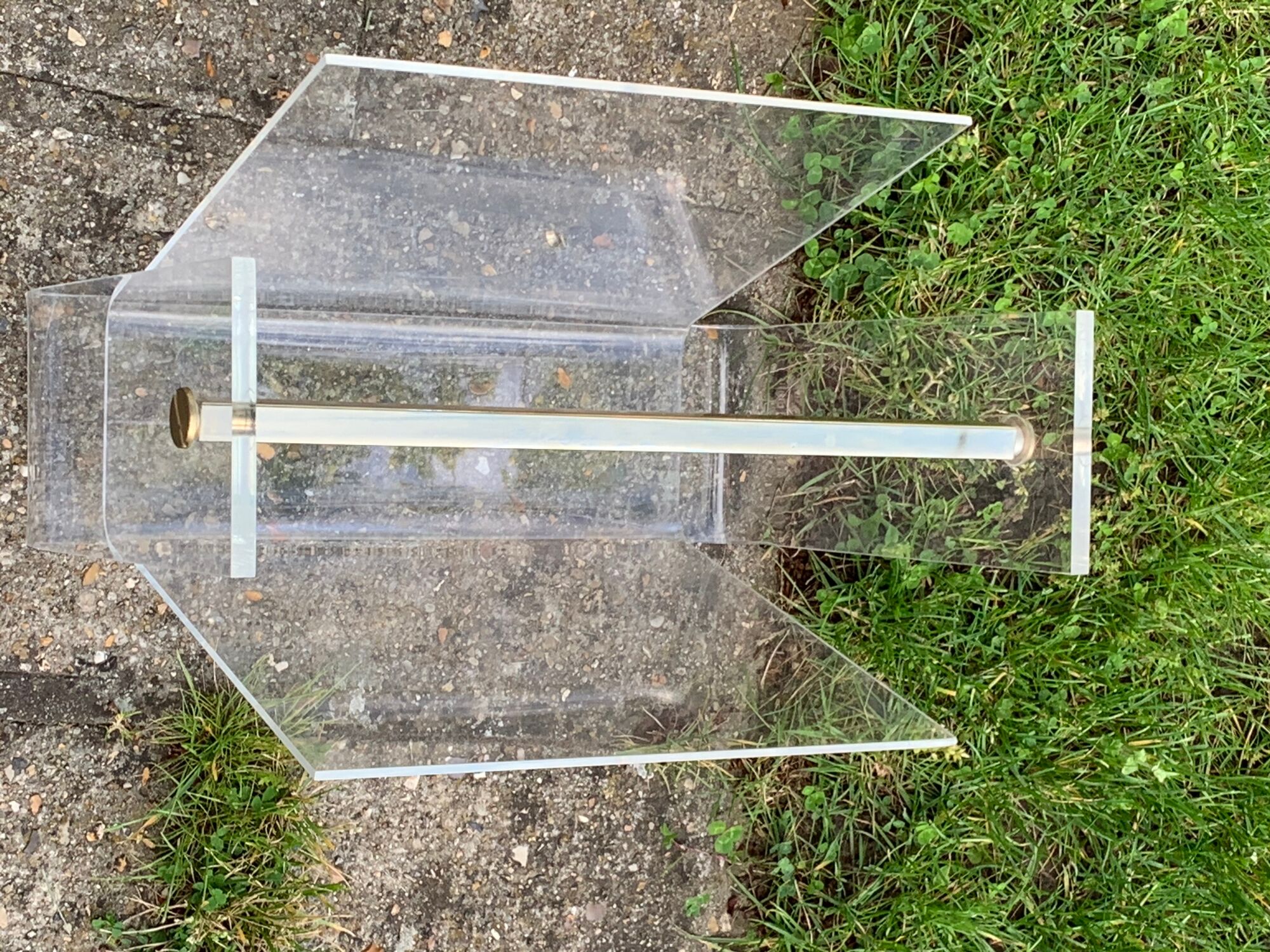 Transparent Plexiglas magazine holder and 1970 vintage brass handle