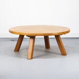 Large Round Rustic Vintage Brutalist Coffee Table in Oak