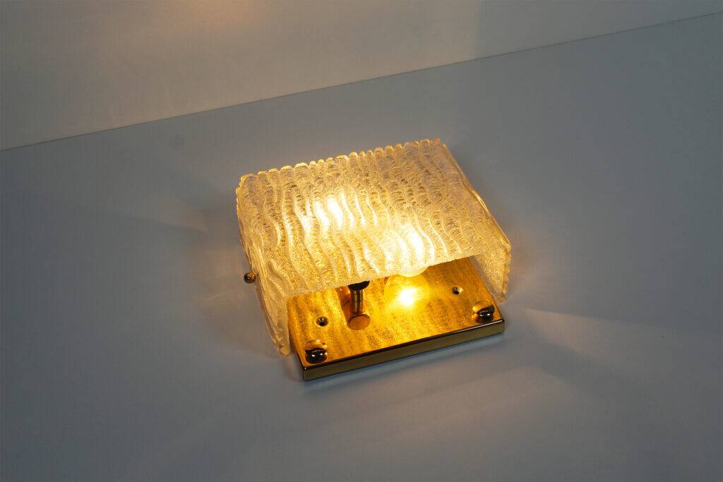 Pair of 1970s Italian brass & Murano glass wall lights