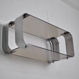 Brushed steel and smoked glass shelf, Donald Singer, 1970