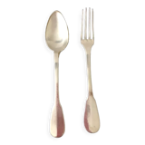 Silver metal spoon and fork nickelid 1868