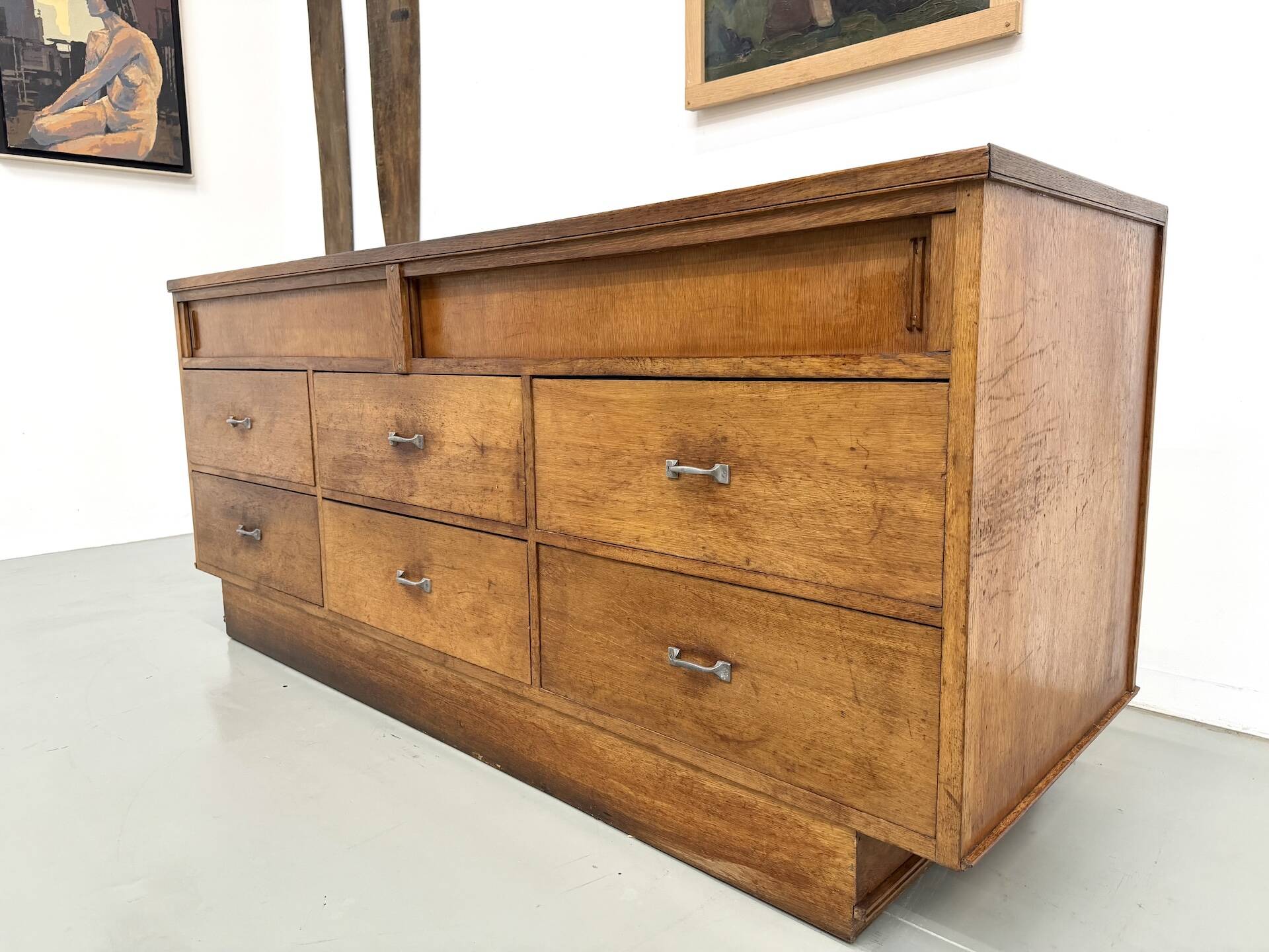 Vintage Siegel Paris workbench in oak and glass – 1950