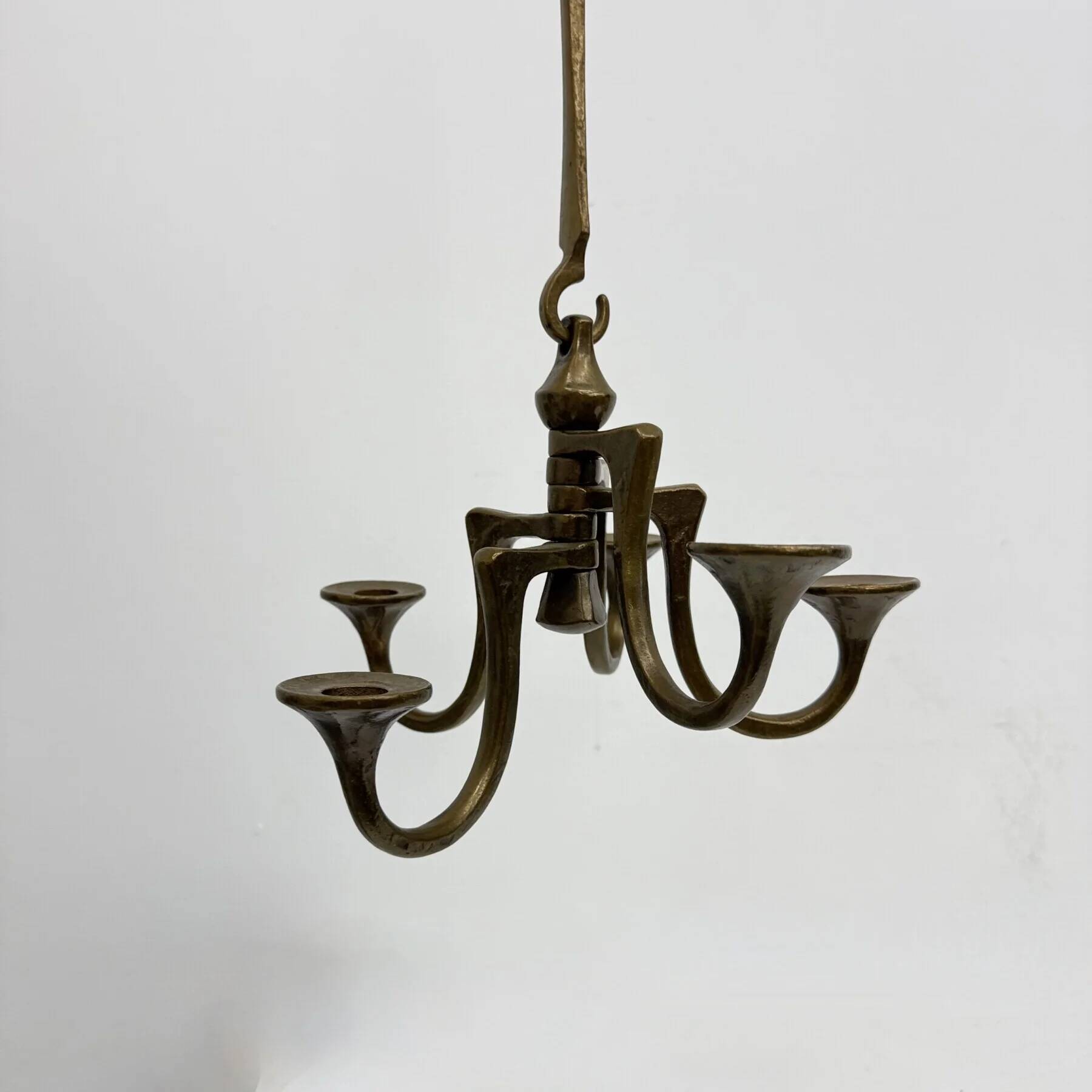 Brutalist bronze hanging chandelier by Michael Harjes, 1970s