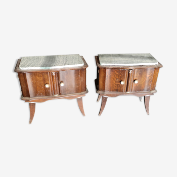 Pair of bedside year 50, marble top, saber foot