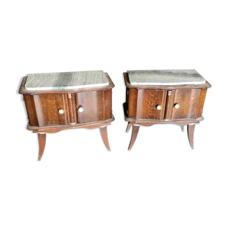 Paire de chevets années 50 plateau marbre pied sabre