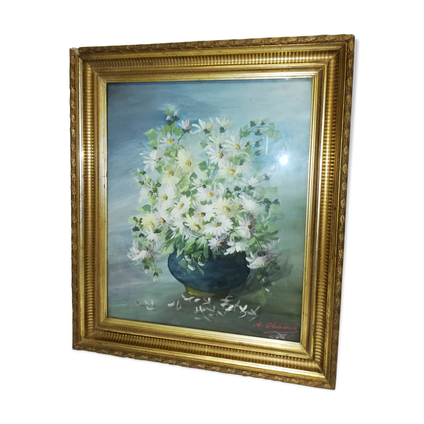 Table old bouquet of flowers frame dore