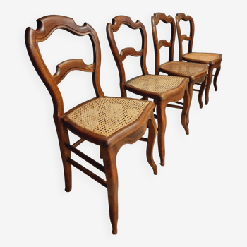 Set of antique chairs dining chairs walnut wood with webbing no. 4