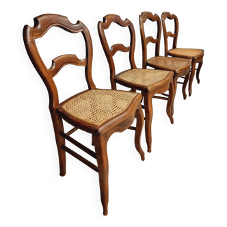 Set of antique chairs dining chairs walnut wood with webbing no. 4