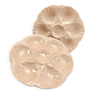 2 old plates oysters slip Digoin Sarreguemines