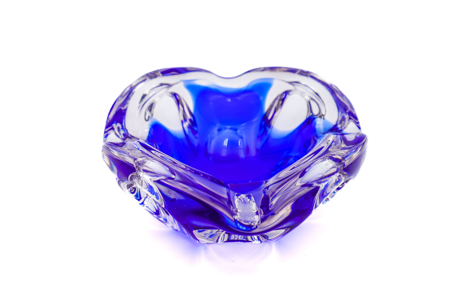 Sculptural Cobalt Blue & Crystal Sommerso Dish - Murano - 1960