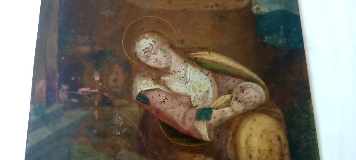 Antique painting on copper, Flemish school, 17th century, representing a saint