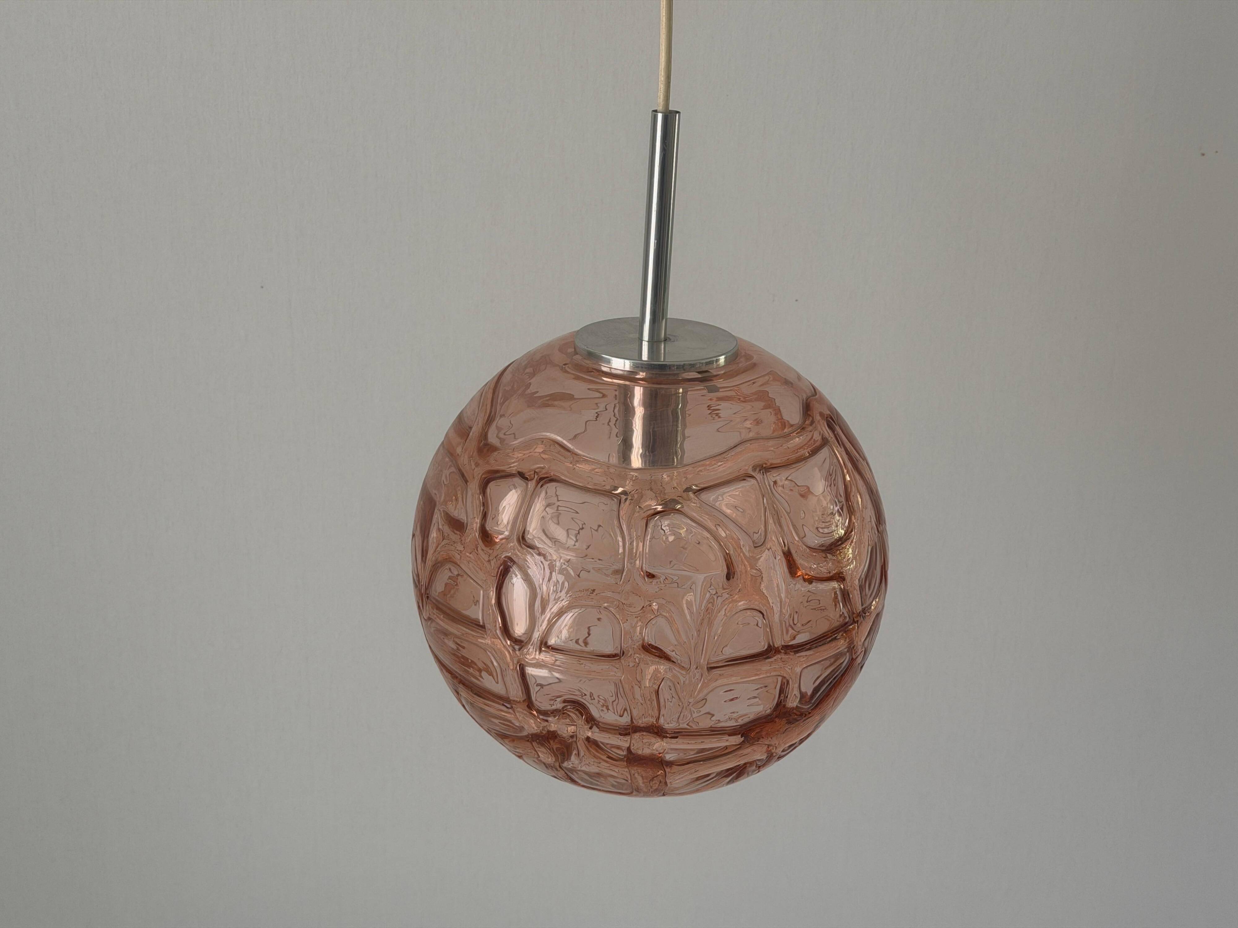 Pink pendant lamp made of hand-blown glass by Doria Leuchten, 1960s Germany.