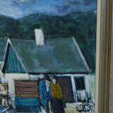 Kai christensen, scandinavian modern painting, 1960s, oil on canvas, framed