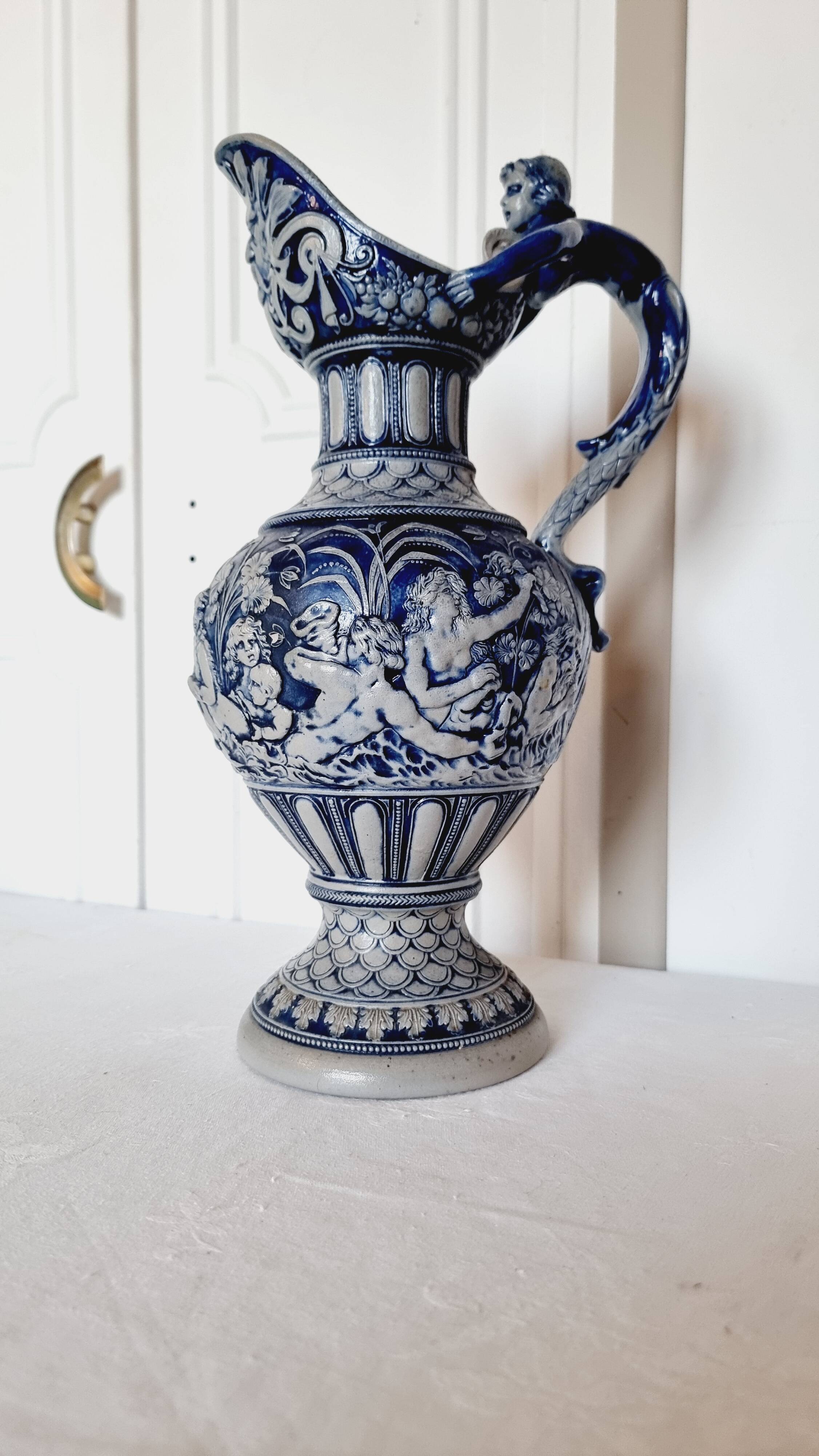 salt-glazed stoneware jug in German style, made by the prestigious house