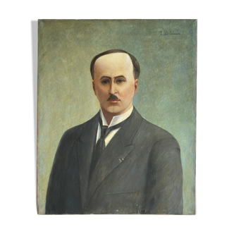 Ancient painting, portrait of a man with a mustache , signed Louis Debiesse, circa 1930