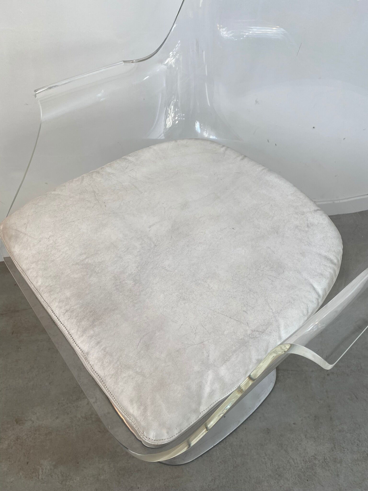 Old swivel desk chair plexiglass and steel design from the 70s