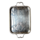 Rectangular silver-plated metal tray with a striated and shell design