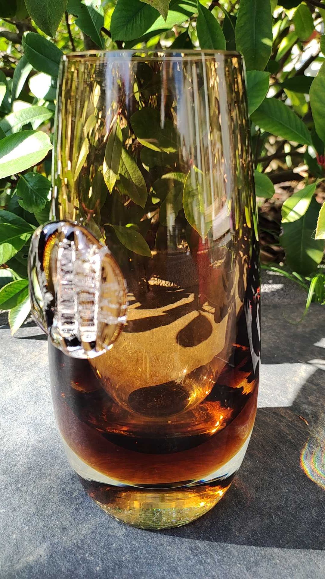 Vintage vase in blown Art glass, Creative design, amber color