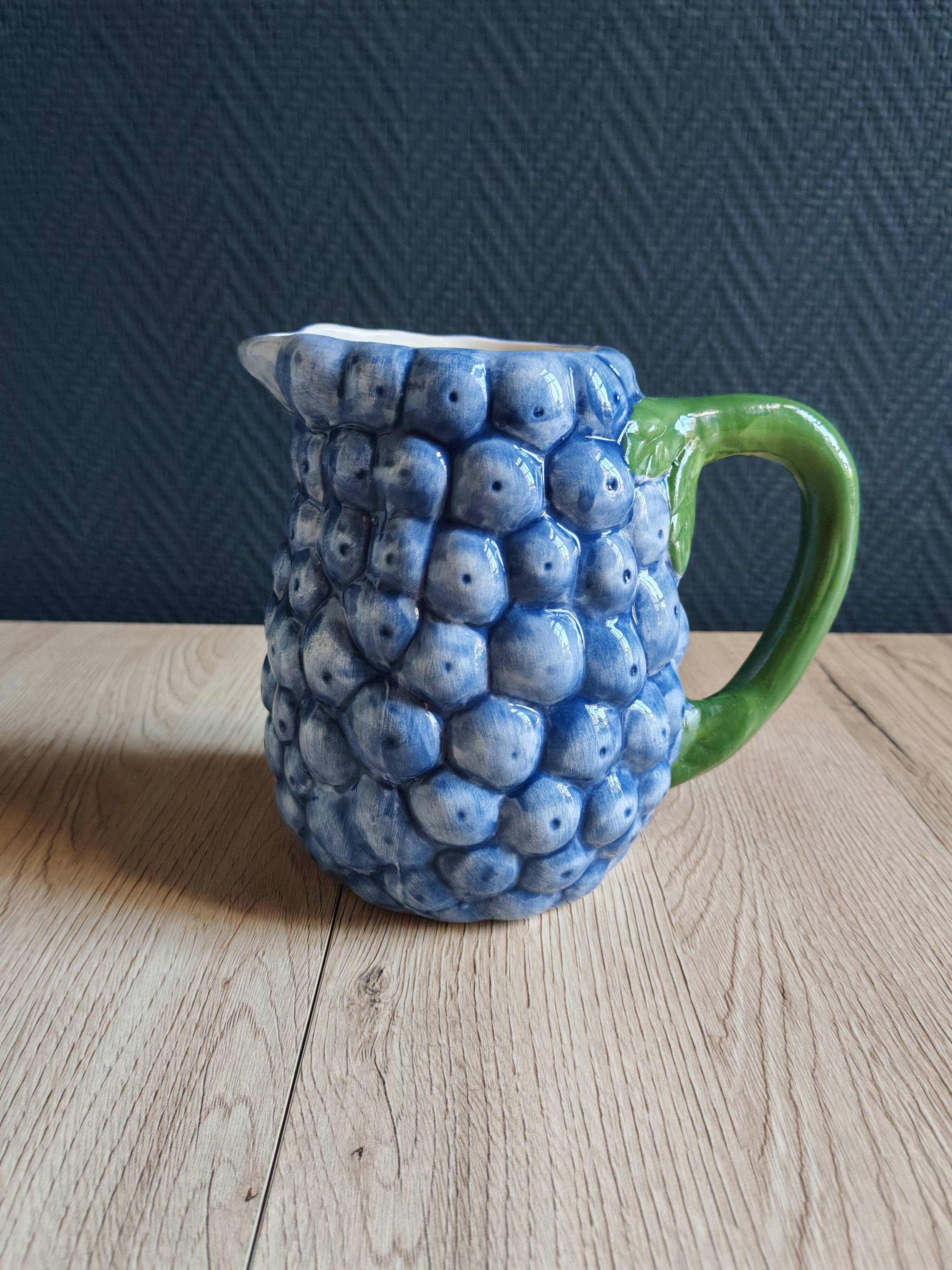 Pichet Barbotine Myrtilles Vintage, Pot à Eau Céramique Relief