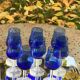 8 vintage cobalt blue glass port or aperitif glasses with transparent base