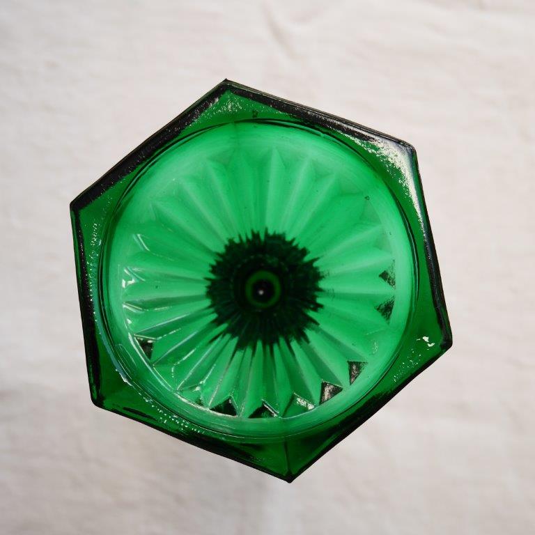 Pair of glass candle holders, pink and green