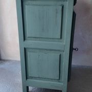 Small vintage side table in sage green patina and solid wood.