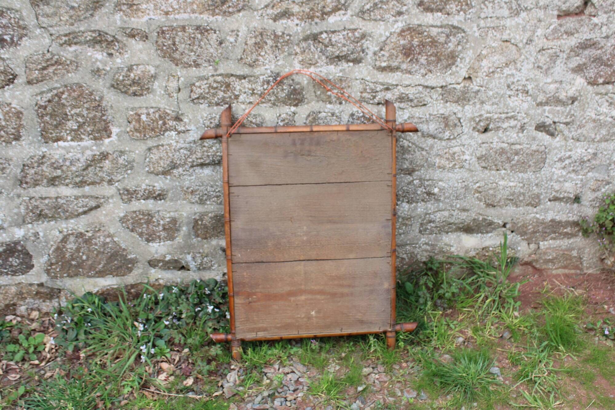Vintage wooden turned mirror in bamboo style – 1950s/60s