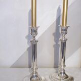 Pair of silver metal candle holders