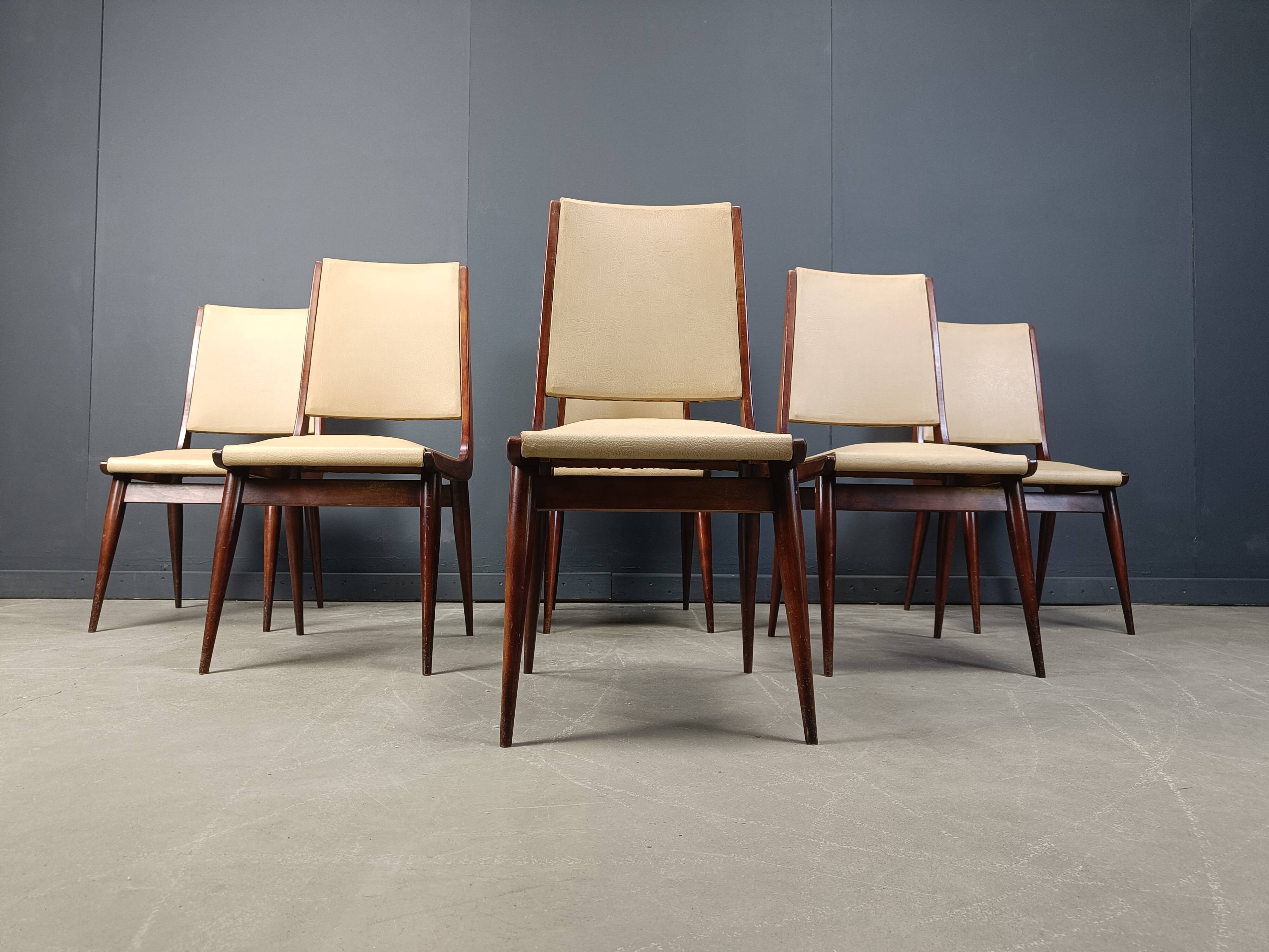 Set of 6 mid century italian dining chairs, 1950s - set of 6