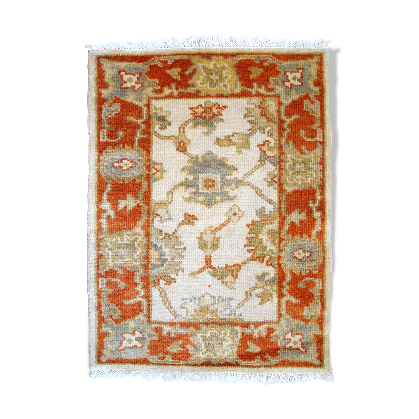 Indian Mahal handmade vintage rug 64cm x 97cm 1980s