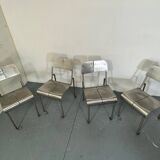 Memphis Architectural Stainless Steel French Dining Chairs, 1980s Set of 4