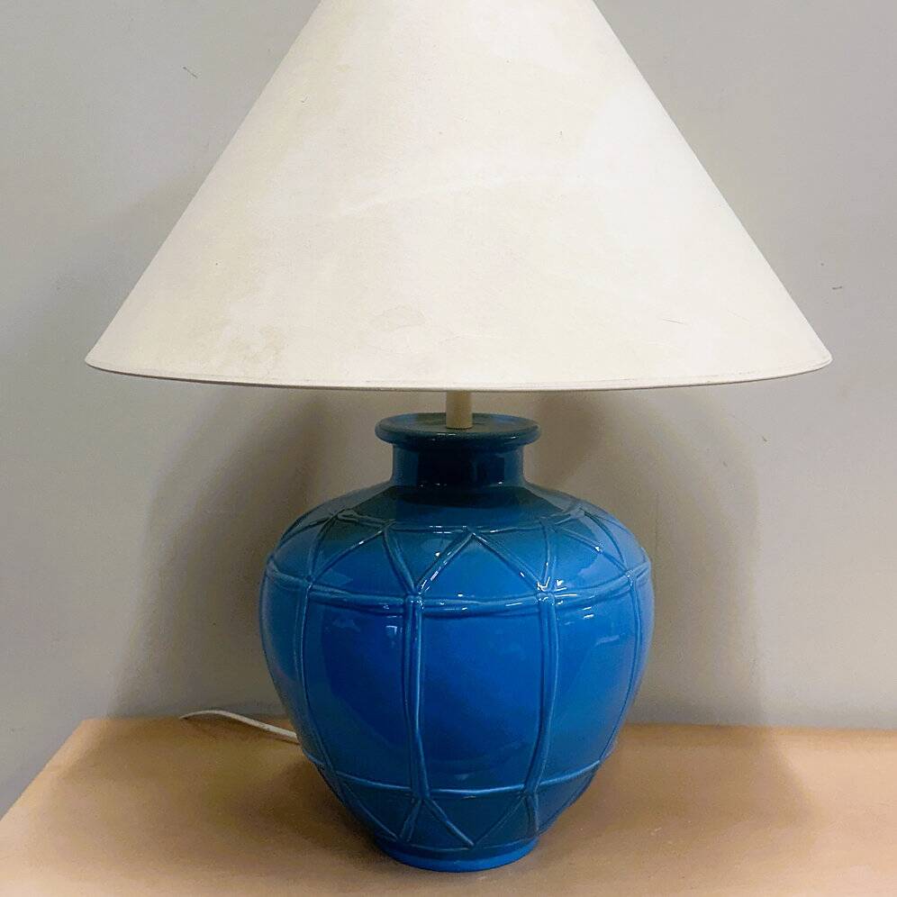 Louis Drimmer French ceramic lamp – blue glazed base, 1980s, France