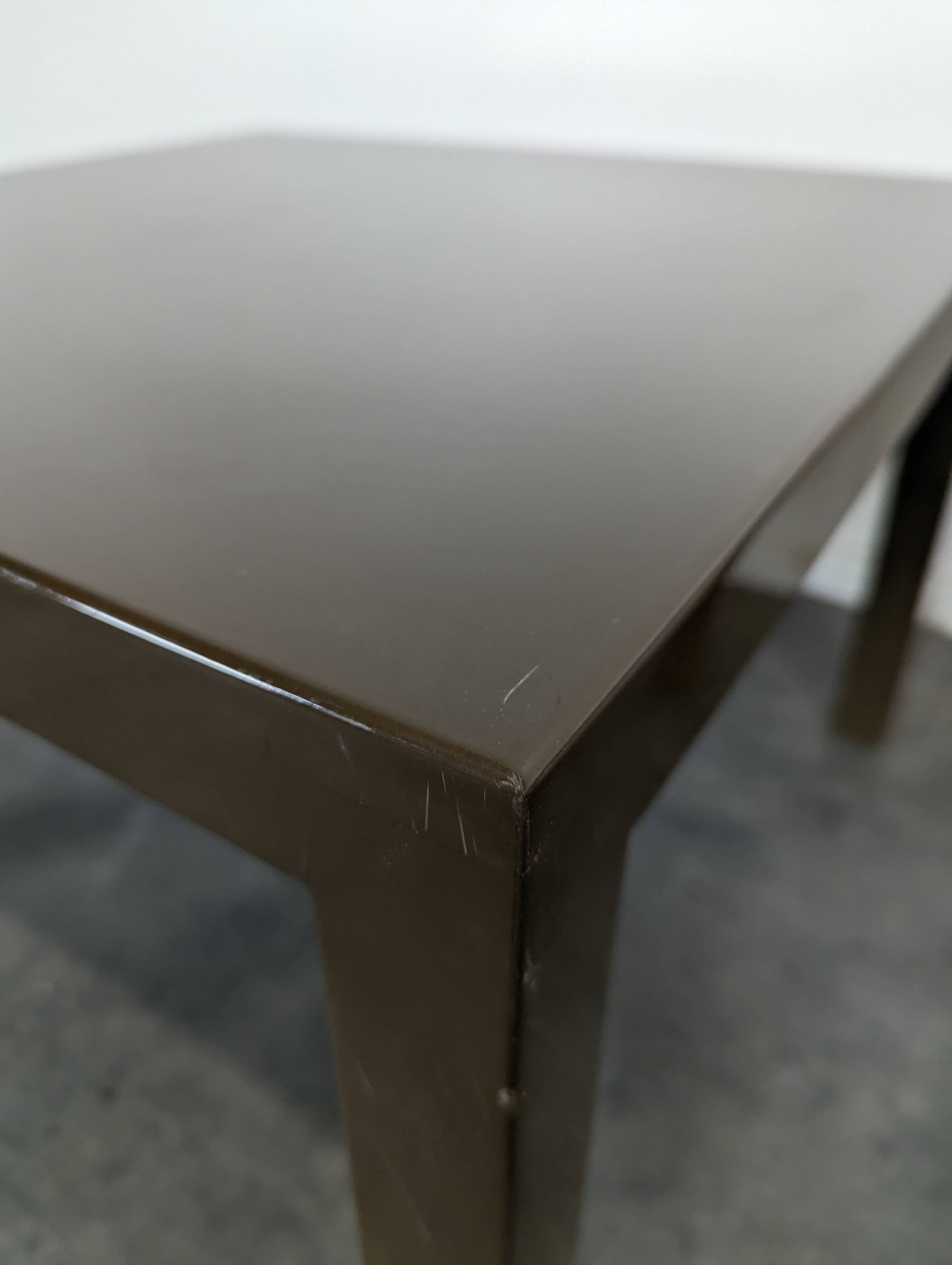 Pair of glossy brown lacquered side tables