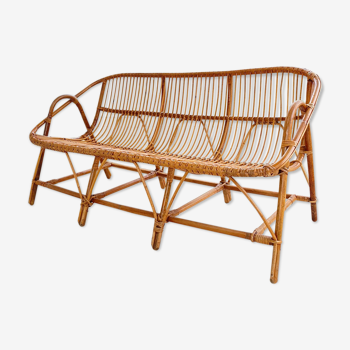 Old rattan bench / sofa - 3 seater from the vintage 60s