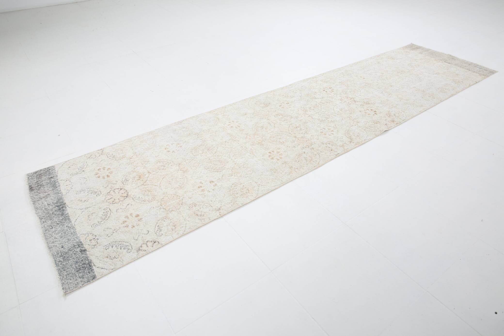 3x11 Rugs For Hallway Beige & Blue Vintage Runner Rug, 82x338Cm