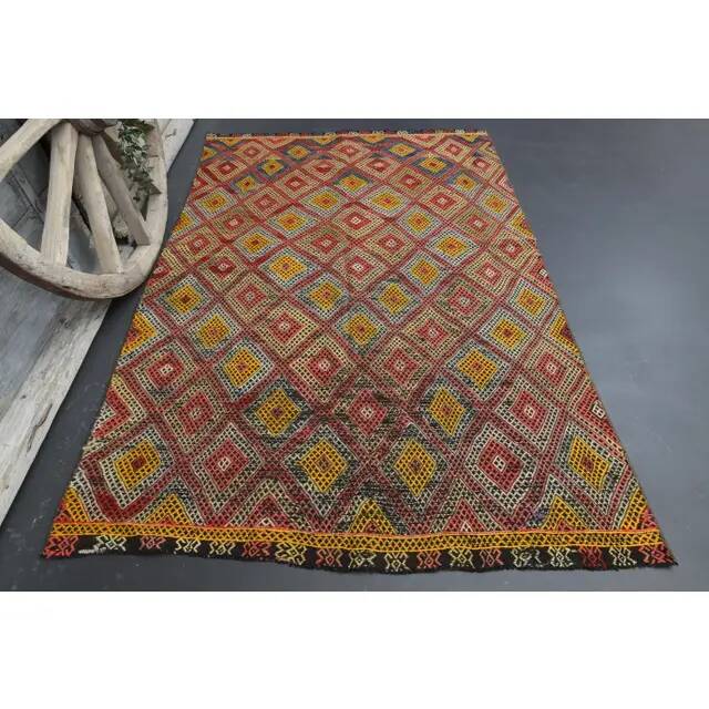 Vintage Turkish Oushak Handmade Wool Cotton Orange Area Rug 150x230