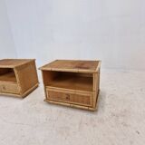 Bamboo and Rattan Pair of Bedside Tables Nightstands by Dal Vera, Italy 1970s