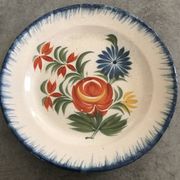 Old plate in auvillar earthenware, floral painting decoration, 19th century