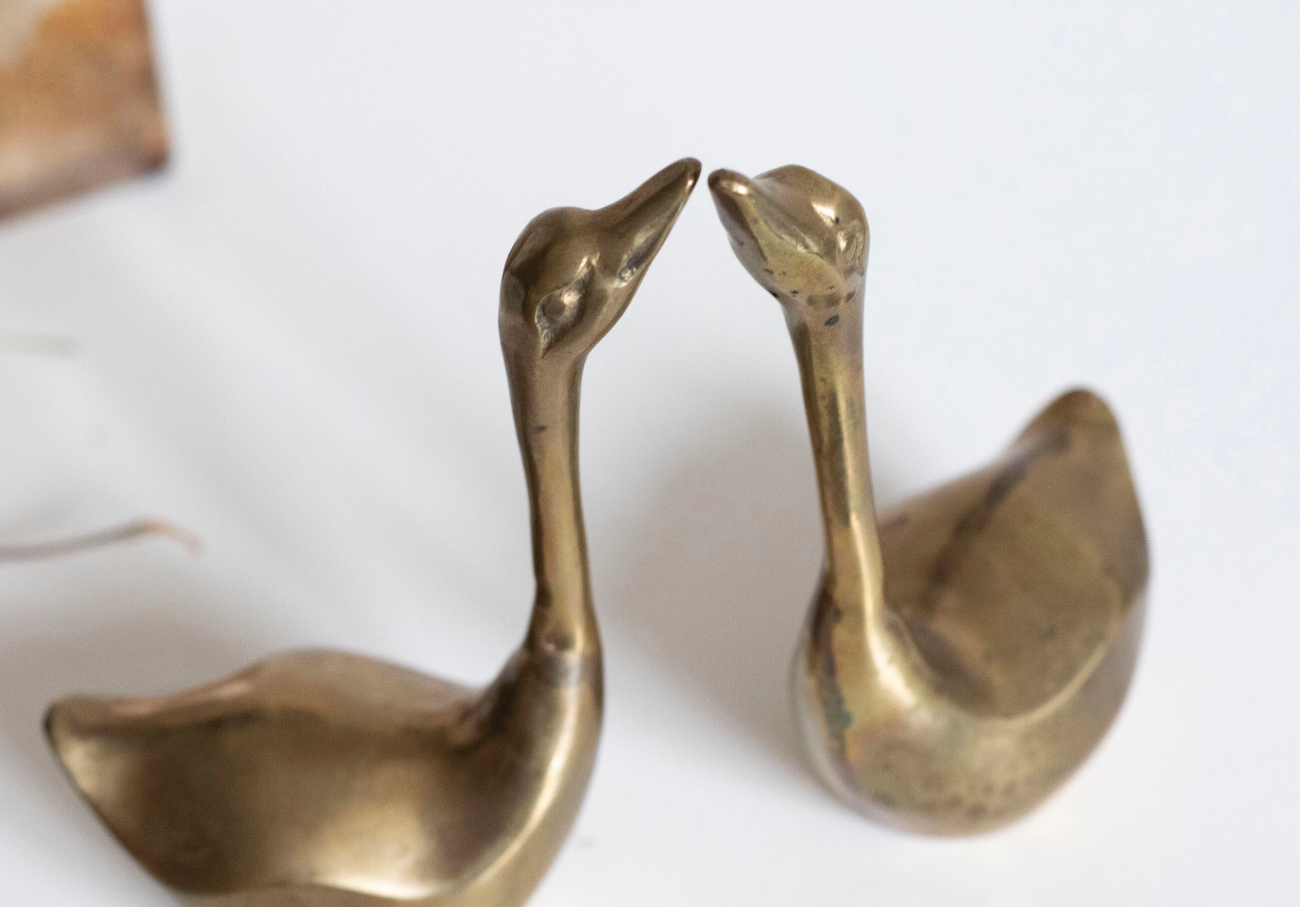 Pair of vintage brass swans